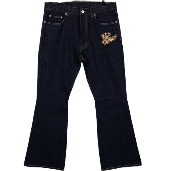 GUARANTEED AUTHENTIC NWT Off-White Dark Blue Bootcut Jeans Sz 32 - Picture 3 of 6